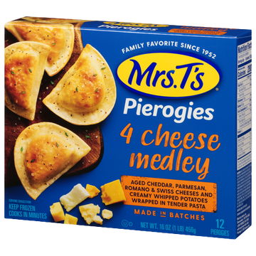 Pierogies Four Cheese Medley and Potato, 12/12ct Mrs T's