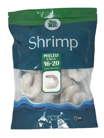 Shrimp Peeled & Deveined Tail-On 16-20, 10/1lb CPJ