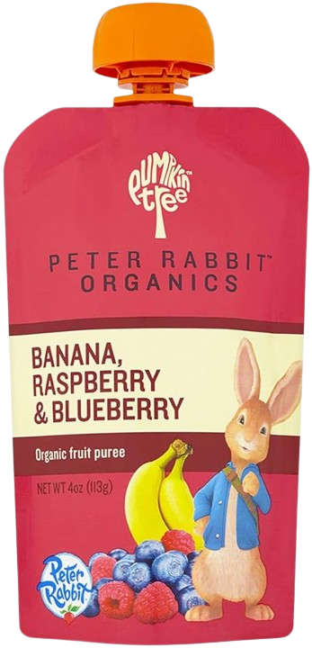 Banana, Raspberry & Blueberry Puree Organic Baby Food, 10/4oz Peter Rabbit