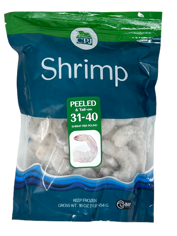 Shrimp Peeled & Deveined Tail-On 31-40, 10/1lb