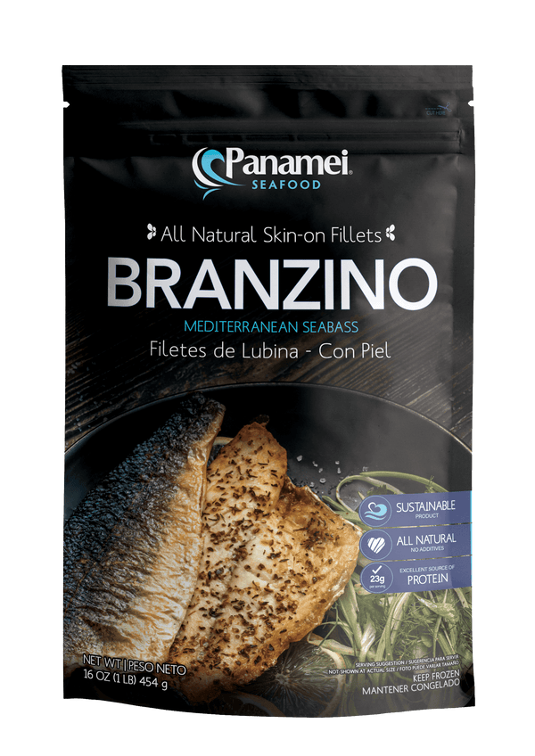 Branzino Fish Fillet Skin-On 4-6oz, 20/1lb Panamei
