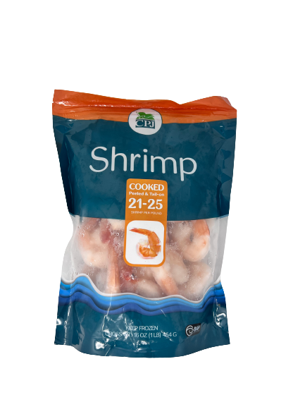 Shrimp Cooked Peeled & Deveined Tail-On 21-25, 10/1lb CPJ