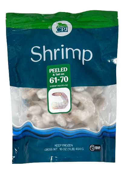 Shrimp Peeled & Deveined Tail-On 61-70, 10/1lb