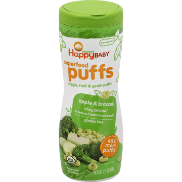 Superfood Puffs Apple & Broccoli Gluten Free, 6/2.1oz Happy Baby Organics
