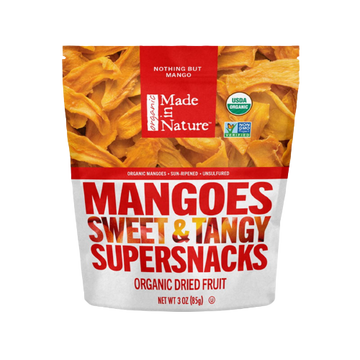 Dried Organic Mango Pieces Sweet & Tangy Supersnack, 6/3oz Made in Nature