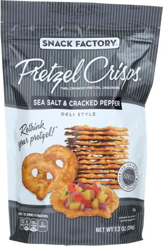Pretzel Crisps Sea Salt & Cracked Pepper, 12/7.2oz Snack Factory