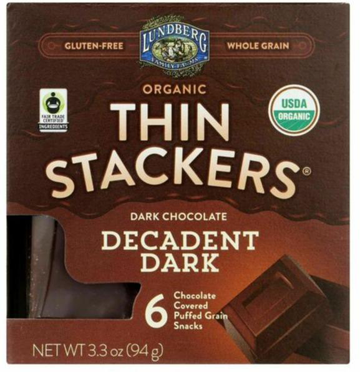 Rice Thin Stackers Covered in Dark Chocolate, 6/3.3oz Lundberg