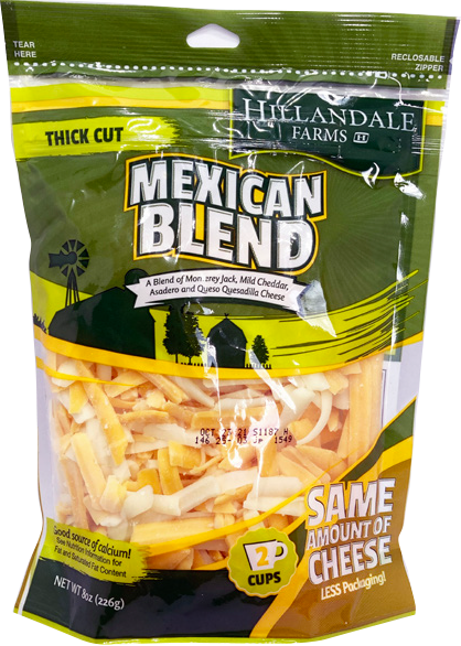 Mexican 4-Cheese Shredded, 12/8oz Hillandale