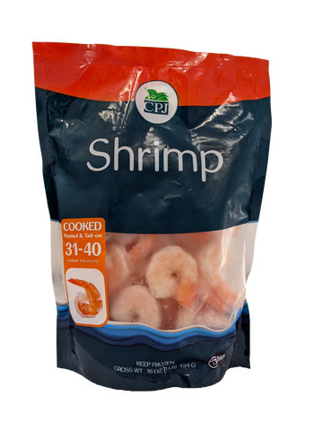 Shrimp Cooked Peeled & Deveined Tail-On 31-40, 10/1lb CPJ