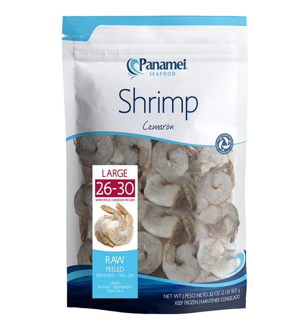 Shrimp Peeled & Deveined Tail-On 26-30, 10/1lb Panamei