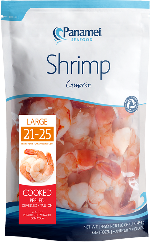 Shrimp Cooked Peeled & Deveined Tail-On 21-25, 10/1lb Panamei
